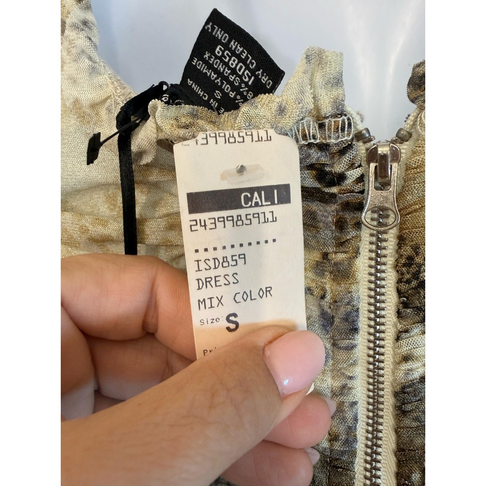 Vintage Y2K Leopard Mesh Ruched Bodycon Mini Dress Spaghetti Strap Prom Party S - Picture 6 of 14
